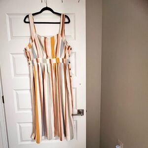 a.n.a Linen Blend Striped Midi Sundress XL | Square Neck Boho Resort